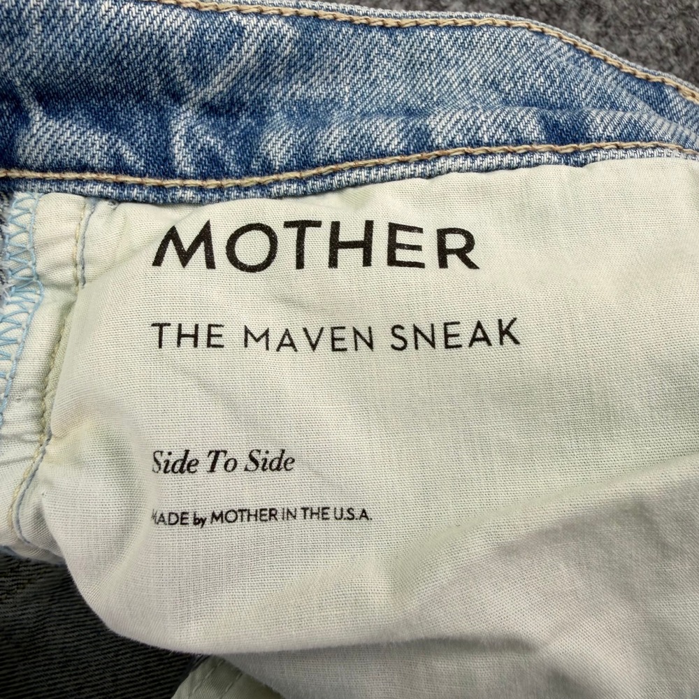 MOTHER Light Blue Denim Wide-Leg Jeans with Pink & Red Floral Panels - Picture 3 of 16